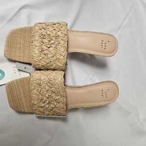 A New Day Ayla Raffia Slide Heels With‎ Memory Foam Insole, Women, Size 8, Tan